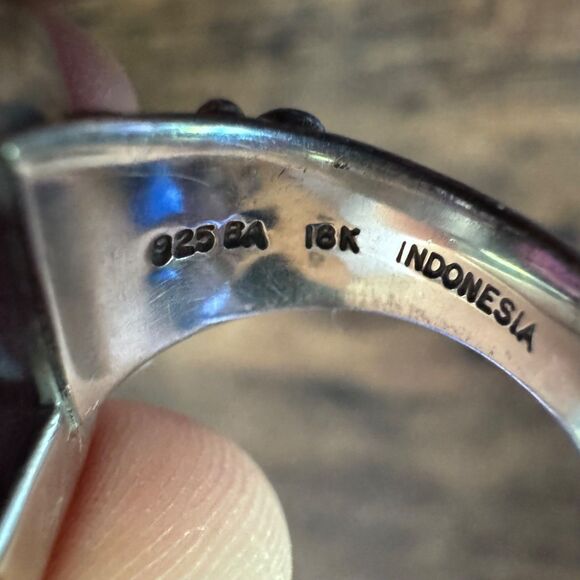 Amethyst Ring 925 Silver & 18k Gold BA Suarti Size 7.5 - Picture 17 of 17